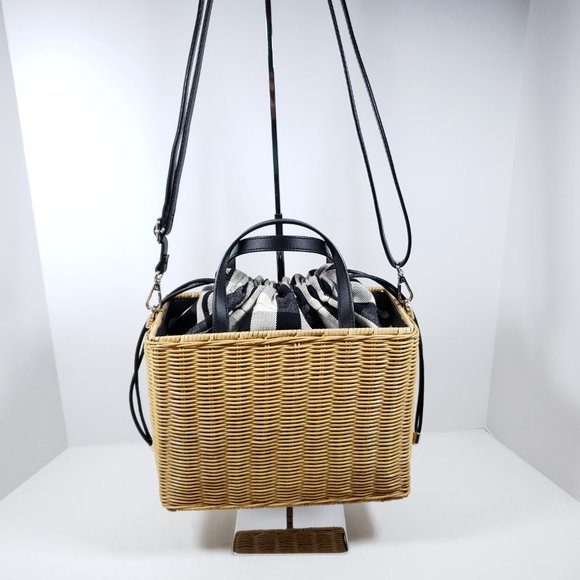 Kate Spade Sam Gingham Wicker Satchel - Picture 3 of 8